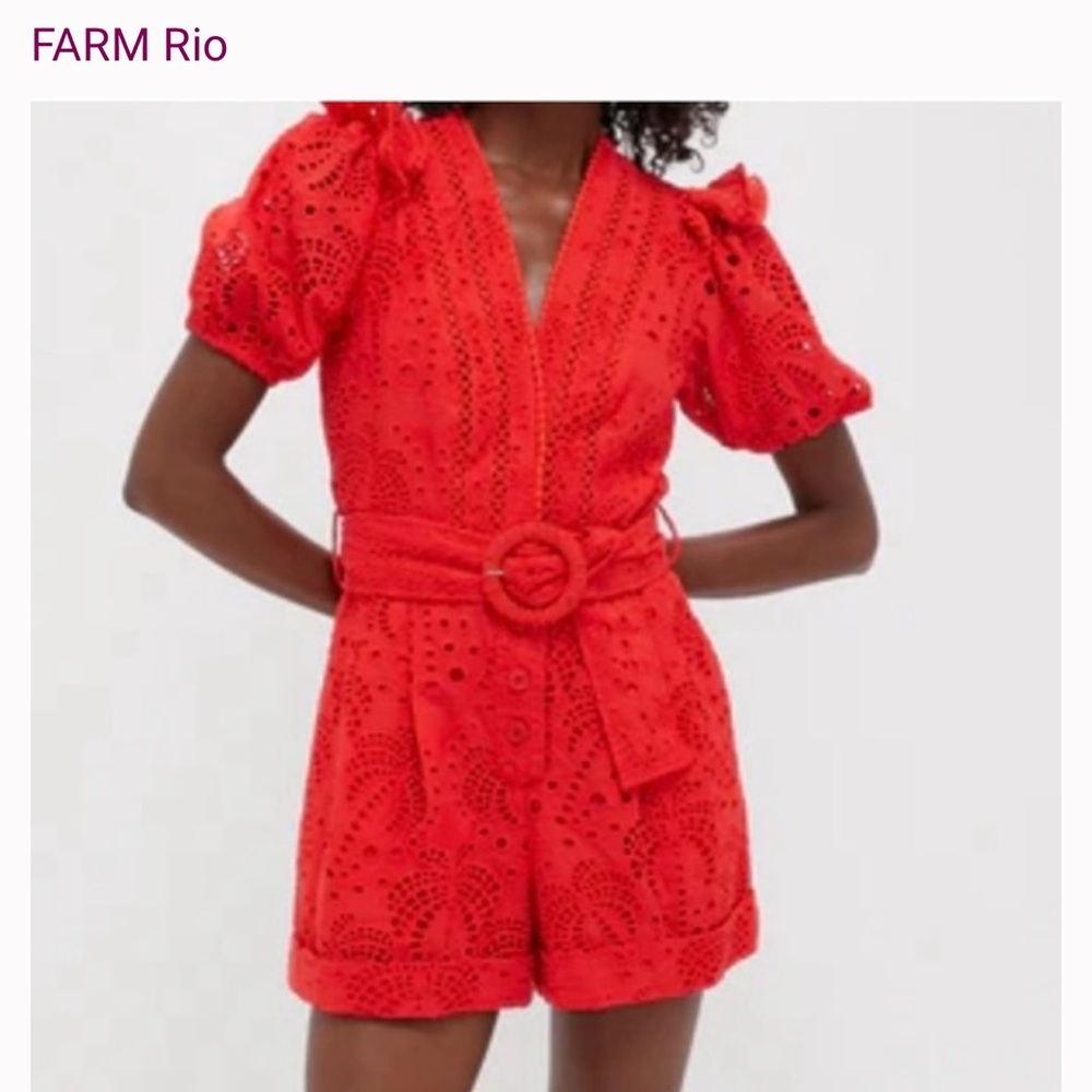 FARM Rio Vibrant Red Eyelet romper - Picture 2 of 7